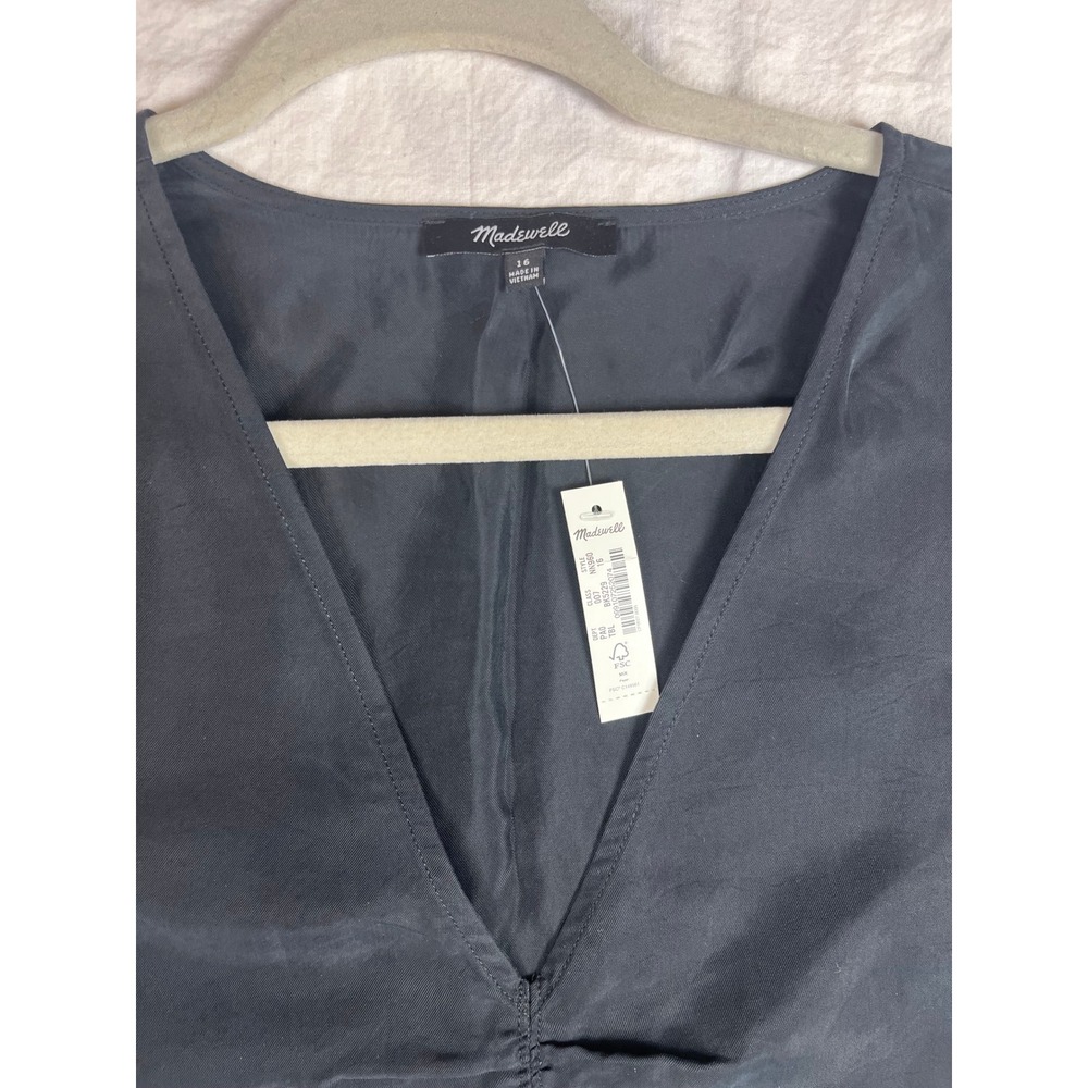 Madewell Ruched Front V-Neck Long Sleeve Top Black Cupro Blend NEW Size 16 - Picture 6 of 10